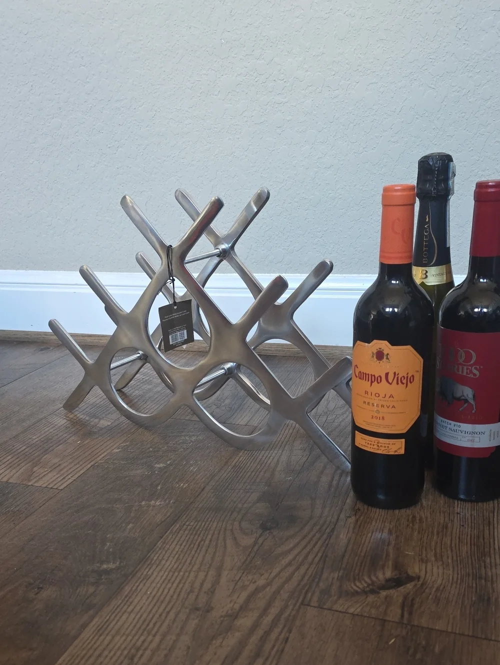 Pier 1 Import Silver Modern 8 Wine Bottle Rack - Sleek Tabletop Storage